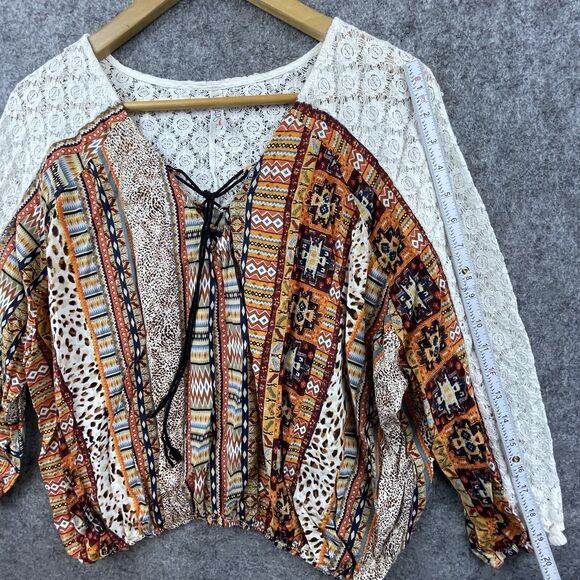Lapis Blouse Womens Small Boho Cropped Lace Oversized Crochet Lightweight Hippie - Picture 5 of 8
